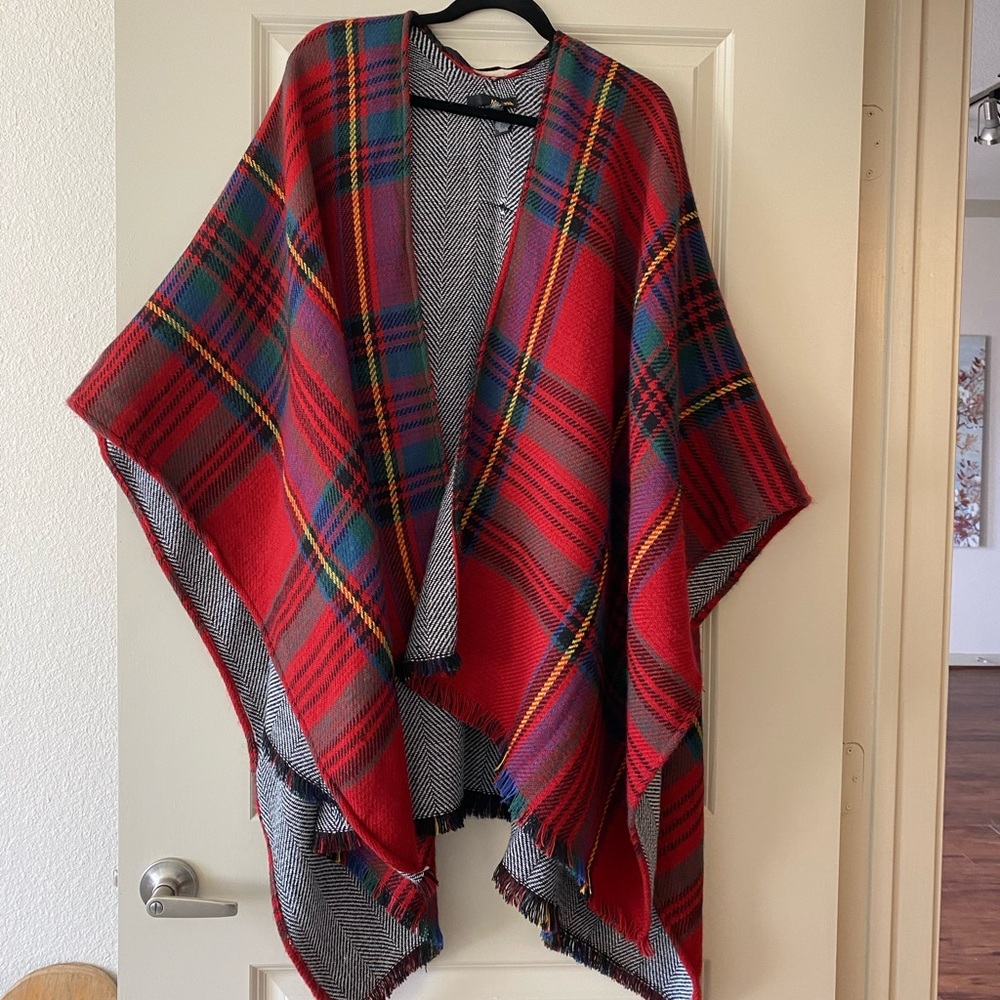 Nordstrom Reversible Plaid & Herringbone Cape